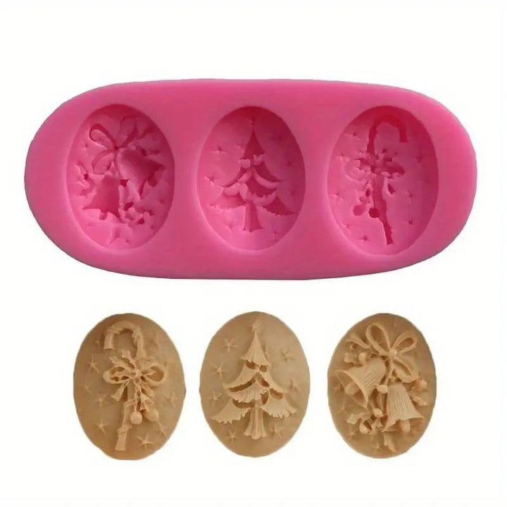Festive Christmas Tree, Bells, and Candy Cane Soap Silicone Mold