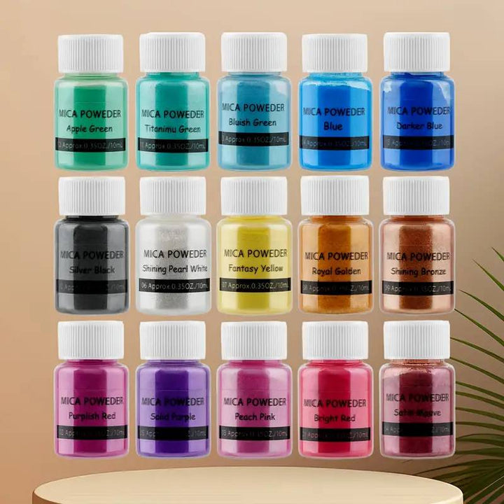Luminous 15-Shade Mica Powder Pigment Set — Shimmering Colours for Soap