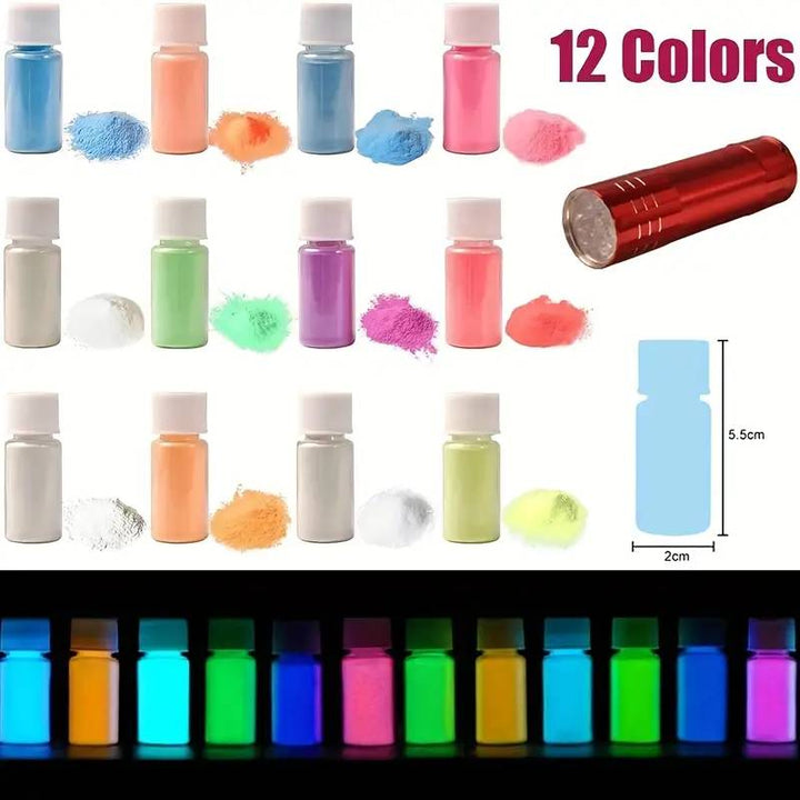 Luminous Aura 12-Color Glow Powder Set — Enchanting Glow-in-Dark Pigments for Soap