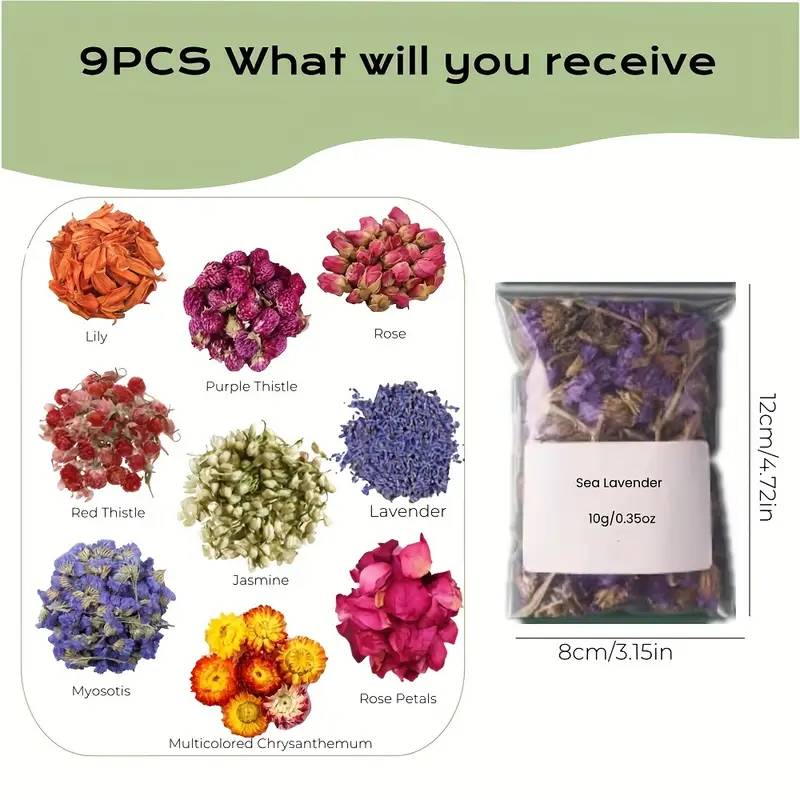 9-Bag Dried Flower & Herb Collection for Soap Crafting