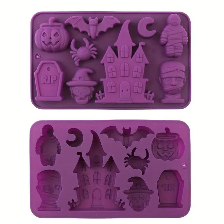 Haunted Manor Silicone Mold — Spooky Castle, Pumpkin & Ghost Motifs