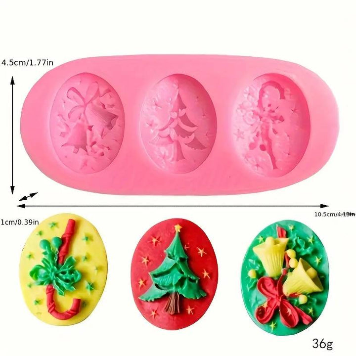 Festive Christmas Tree, Bells, and Candy Cane Soap Silicone Mold