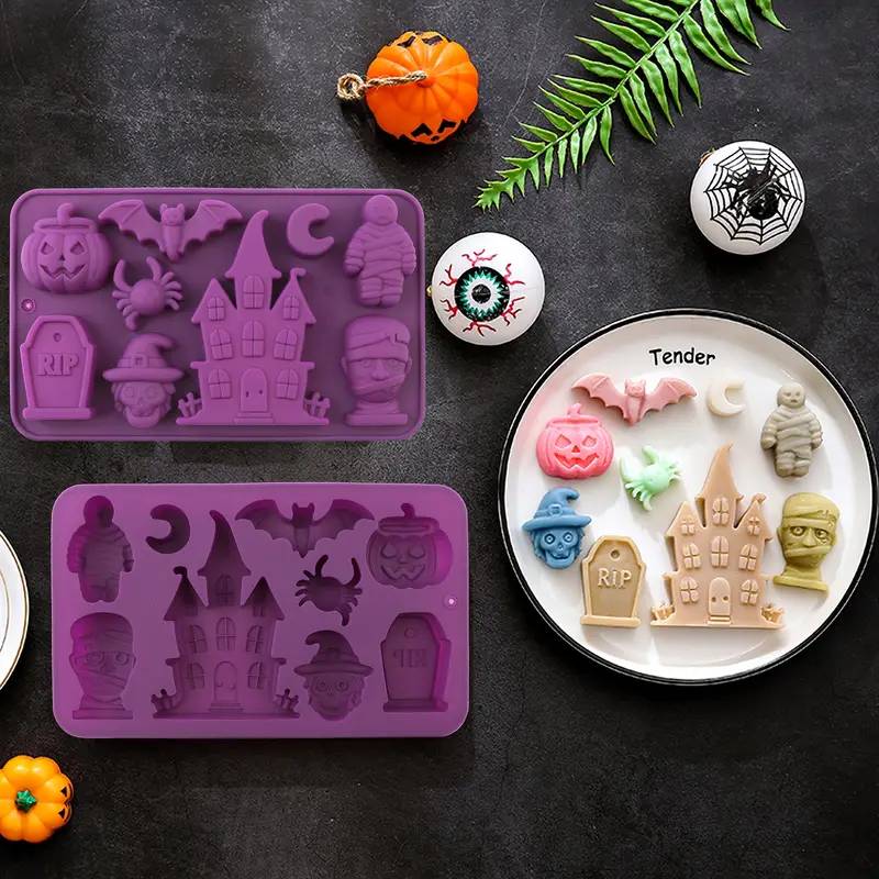 Haunted Manor Silicone Mold — Spooky Castle, Pumpkin & Ghost Motifs